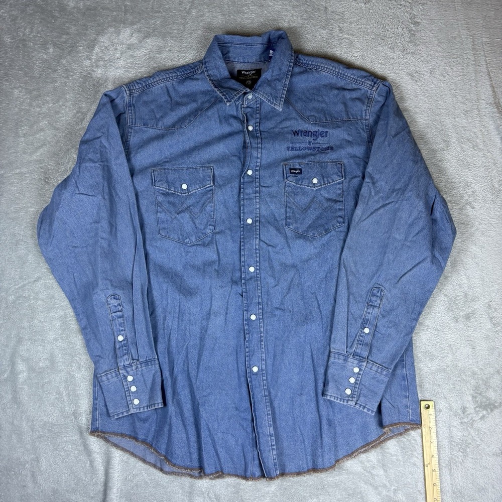 Wrangler Yellowstone Western Shirt Mens 2XL Chambray Embroidered Cowboy